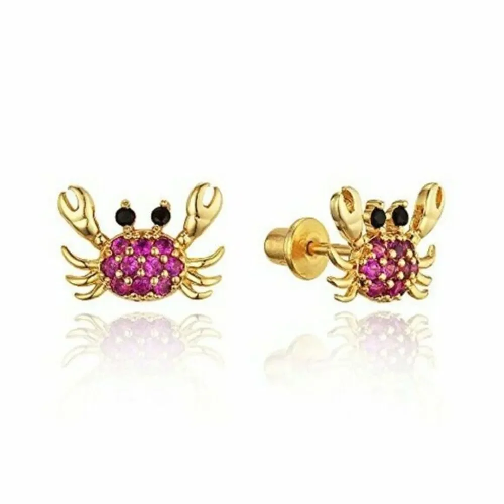 呂Kids stud Earrings 14k gold plated Crab!.